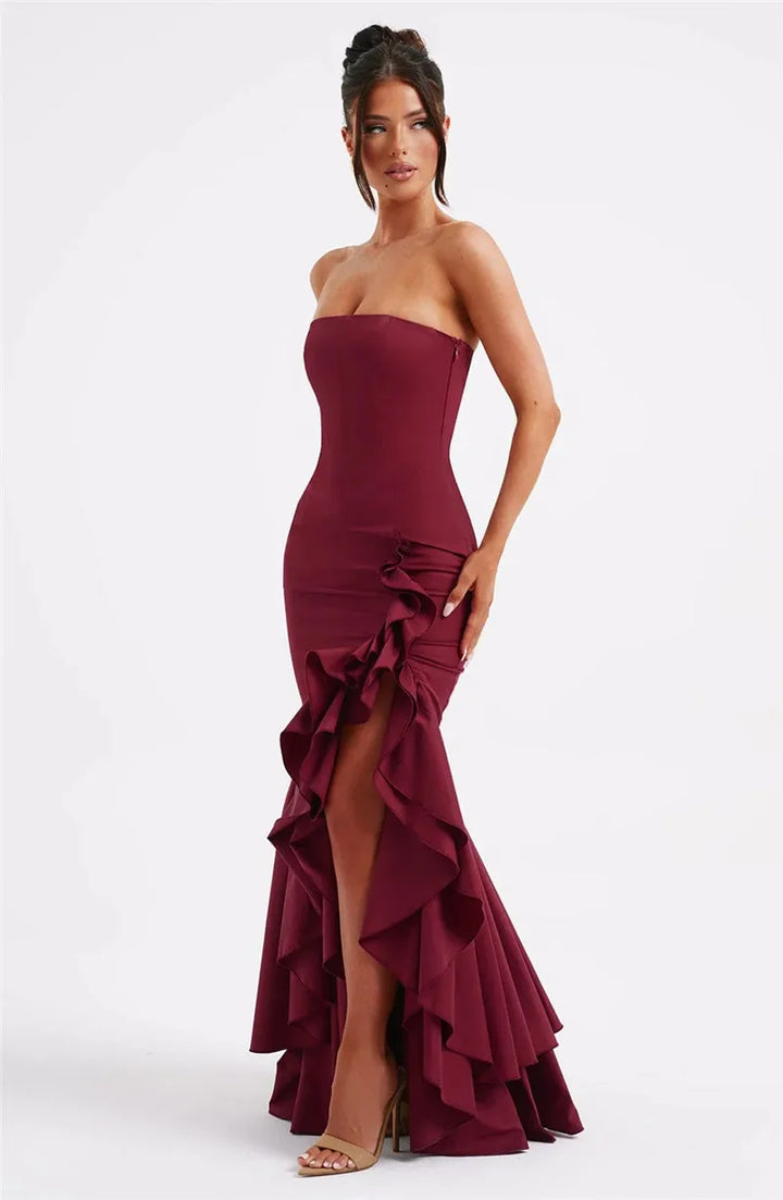 Maxi strapless ruffled dress with slit design - Rita