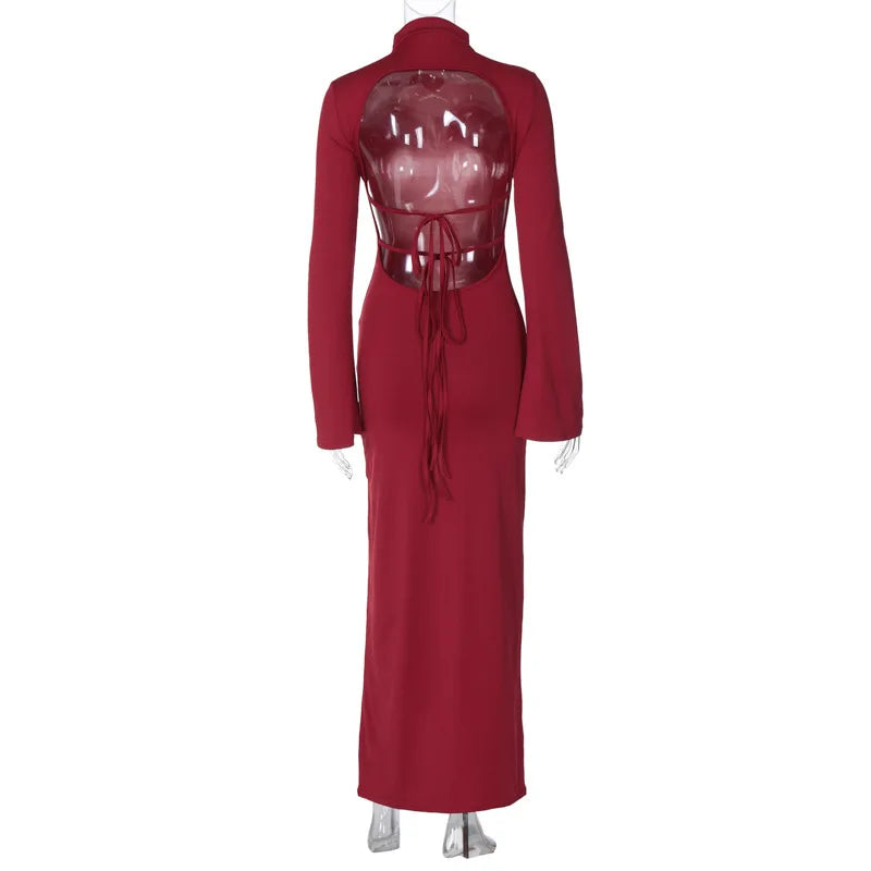 Maxi Dress with Open Back and Turtleneck - Taya