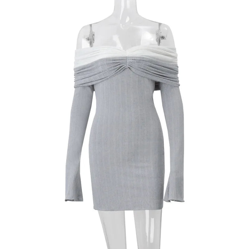 Knitted mini dress with off-shoulder ruching and bell sleeves - Belle