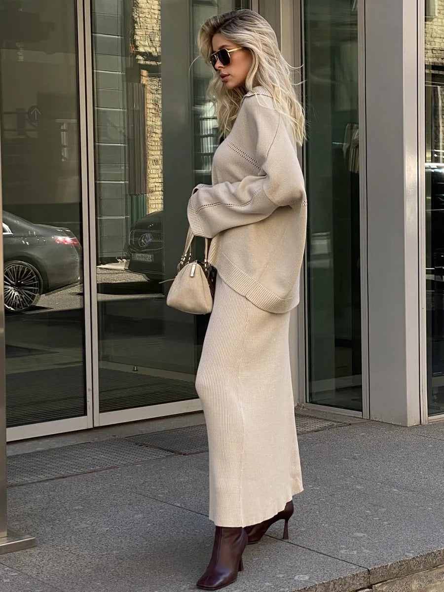 Loose two-piece knitted set maxi skirt and top - Shilav