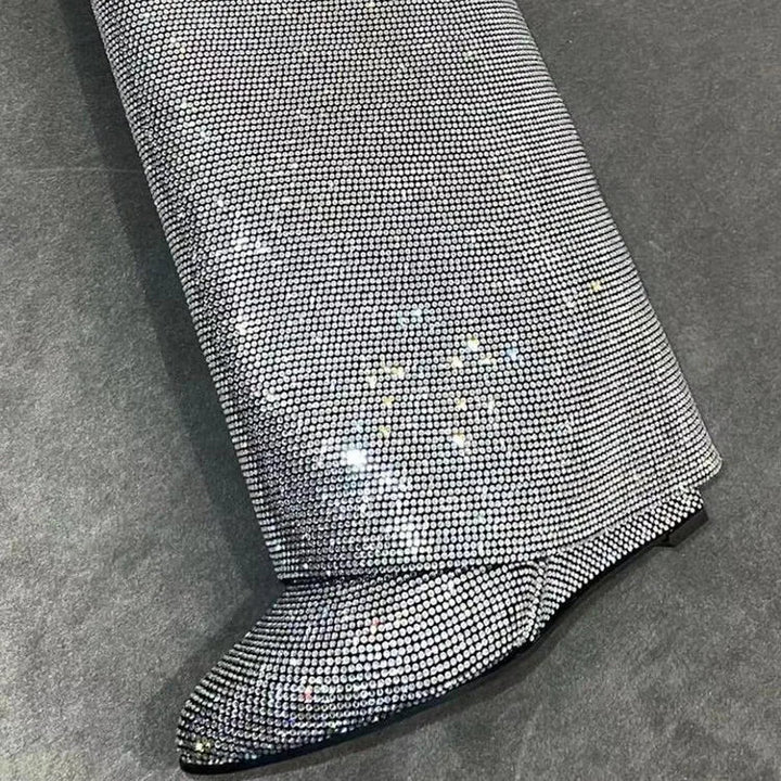 High Heel Boots with Glitter Studs and Lock Detail - Bailey
