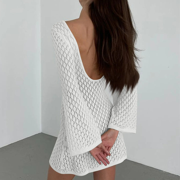 Knitted Mini Beach Dress with Open Back - Keira
