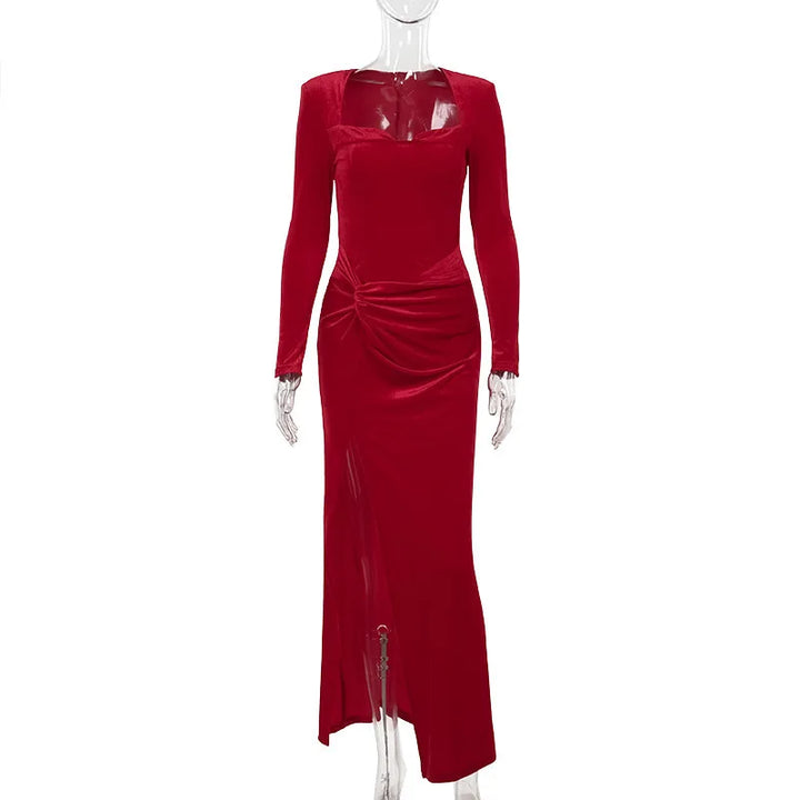 Velvet Maxi Dress with Slit Design - Prague