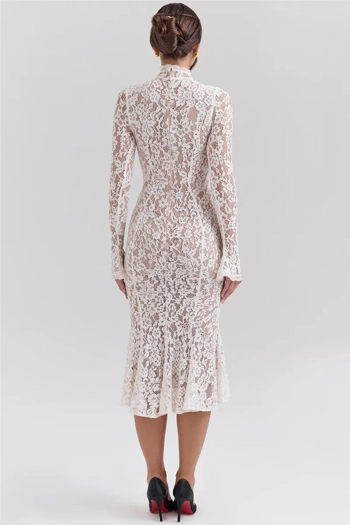 Midi lace dress with half turtleneck - Avia