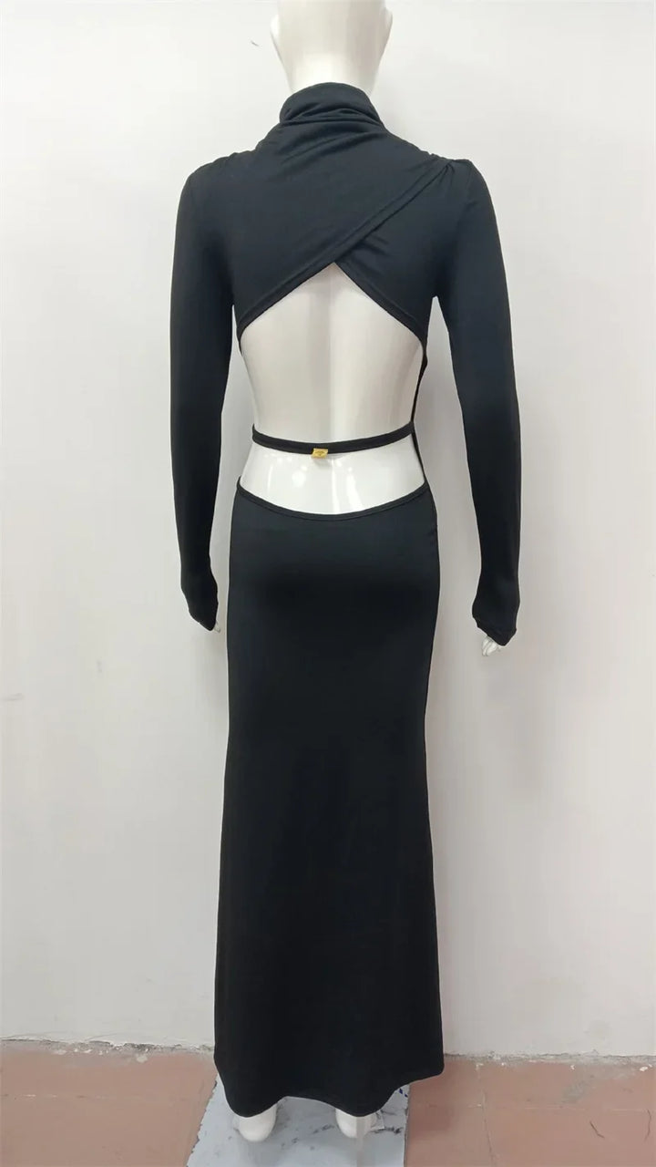 Maxi dress with open back and buckle decoration - TAHIL