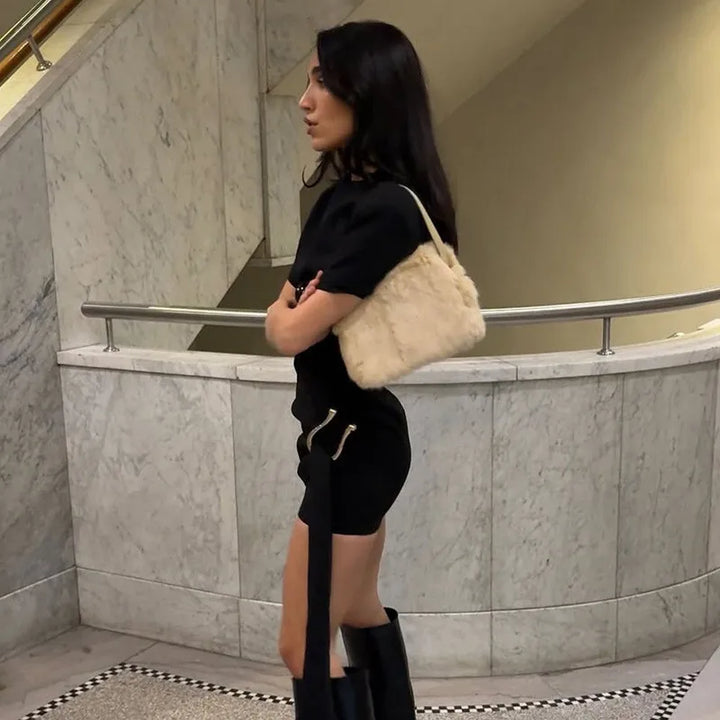 Mini dress with special design, buckle, and train decoration - Morgan