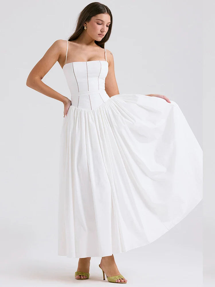Country Style Maxi Dress with A-Line and Spaghetti Straps - Joelle