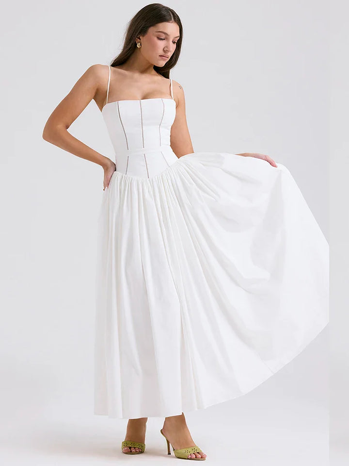 Country Style Maxi Dress with A-Line and Spaghetti Straps - Joelle