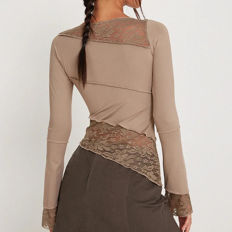 Long Fitted Shirt with Lace Detail - Anya