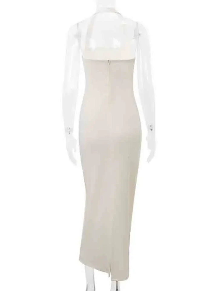 Fitted Maxi Dress with Pin Closure and Open Back - Natasha