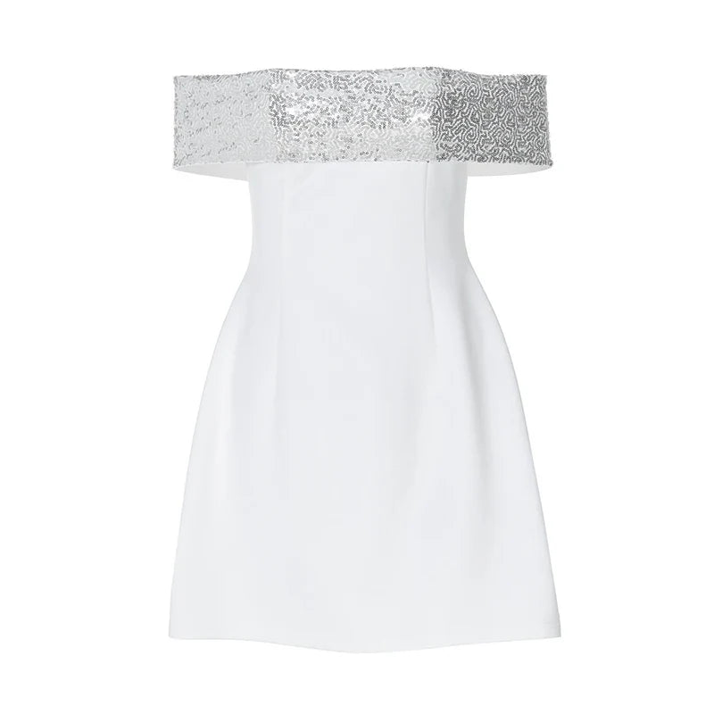 A-Line Mini Dress with Off-Shoulder Sequin Decoration - Lorian