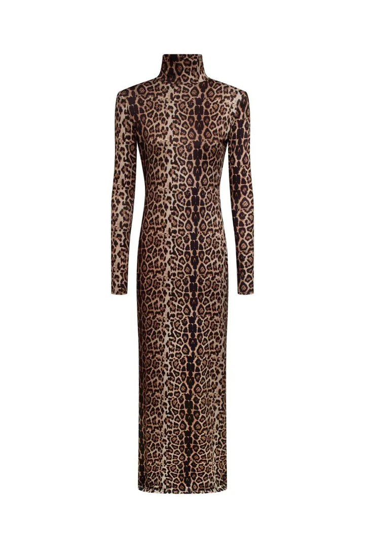 Leopard print maxi dress with turtleneck - Madlen