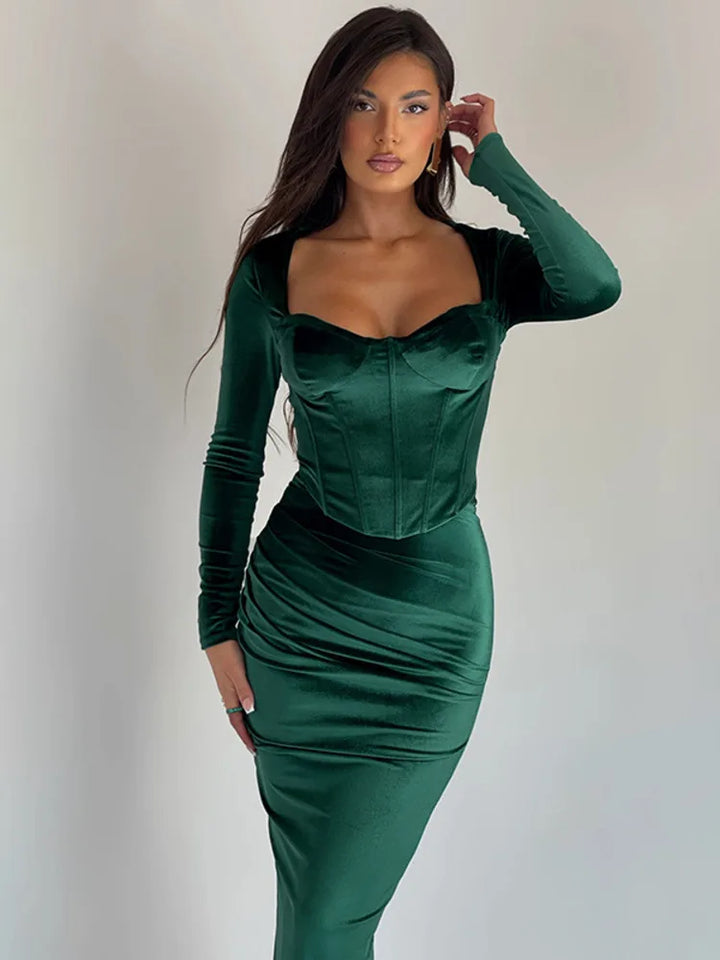 Velvet Two-Piece Set with Fitted Maxi Skirt and Top - Miranda