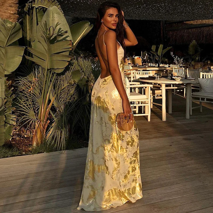 Maxi Dress with Gold Decoration - Zahava