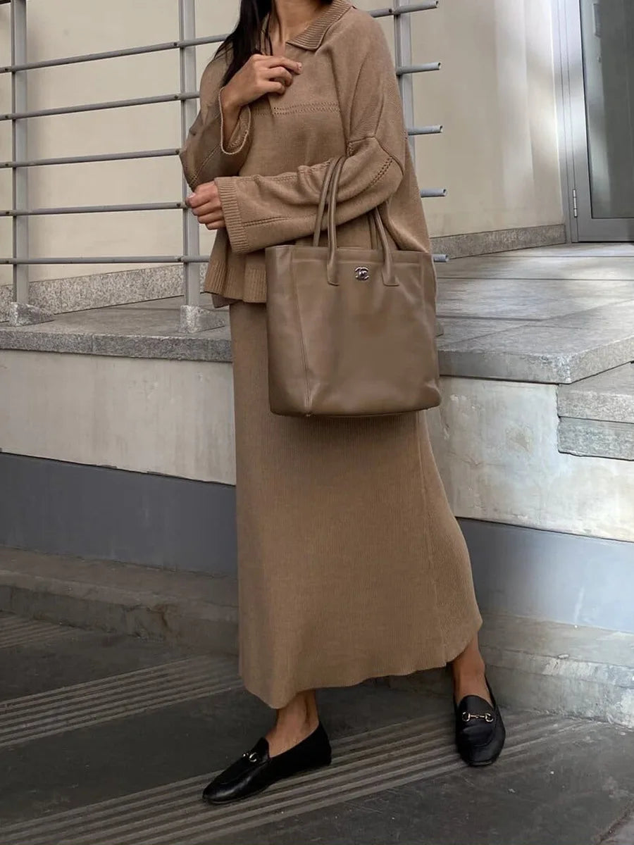 Loose two-piece knitted set maxi skirt and top - Shilav