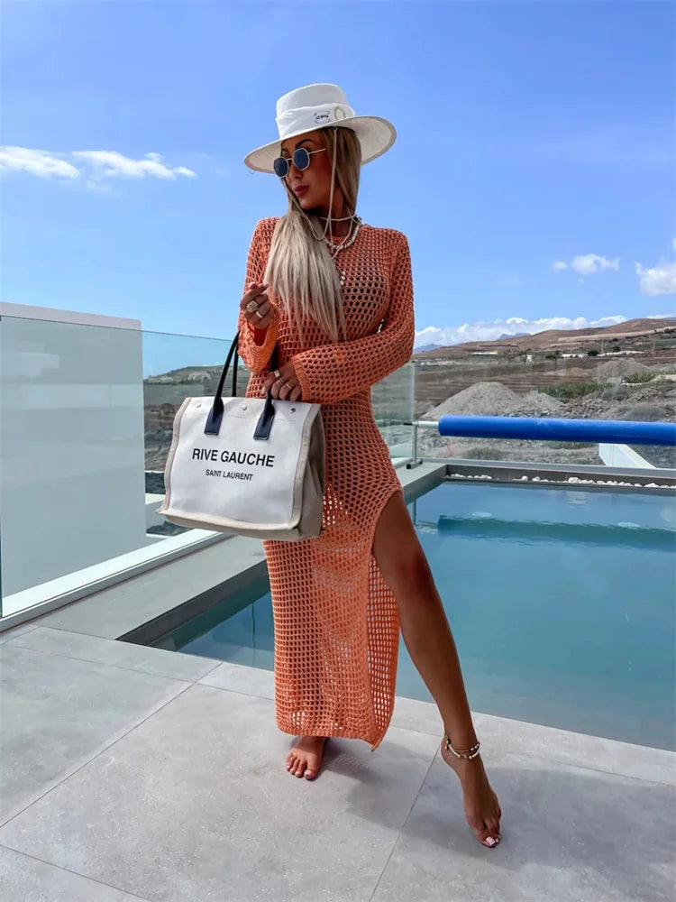 Mesh Maxi Beach Dress with Slit Design - Miranda