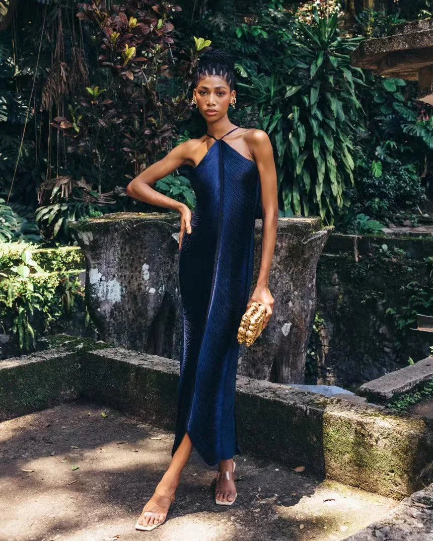 Maxi Dress with Shiny Threads and Open Back - Ashley