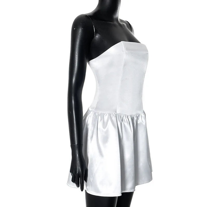 Strapless Satin Mini Dress with Back Ties - Millie