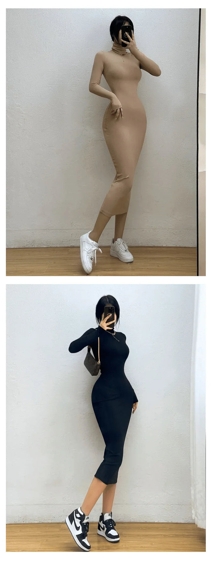 Fitted Knitted Midi Dress with Turtleneck - Kira