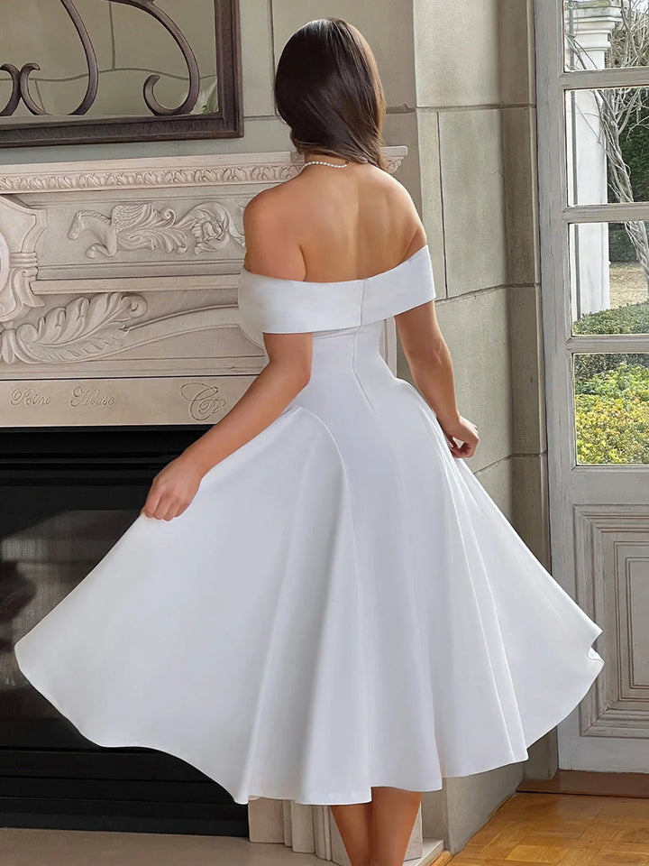Midi A-Line Dress with Off-Shoulder Design - Ronal