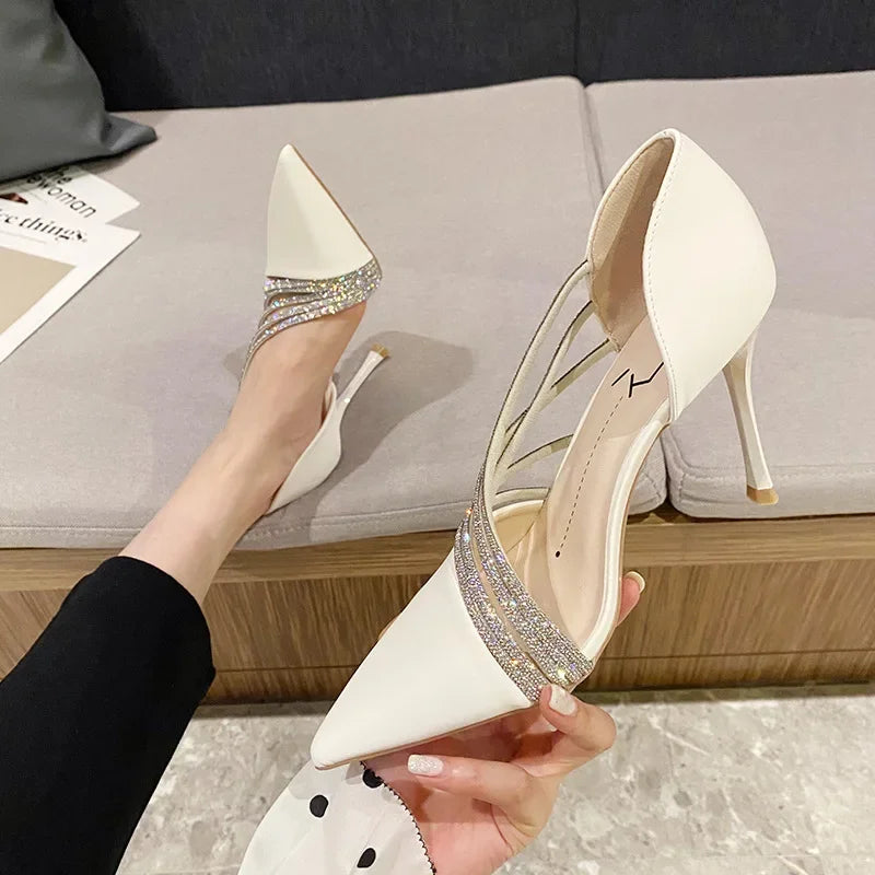 Suede Fabric Pointed Heel Shoes with Sparkling Sequin Design - Alior