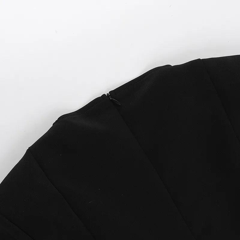 A-Line Mini Dress with Deep Neckline and Pocket Details - Bianca