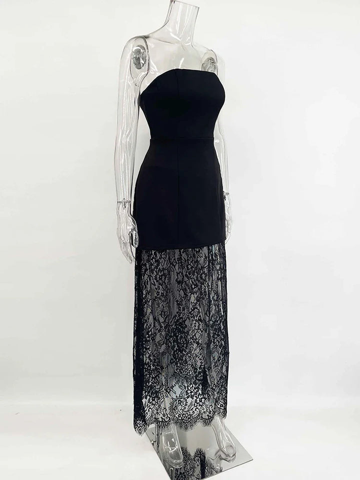 Elegant two-piece set strapless top and maxi lace skirt - Juline