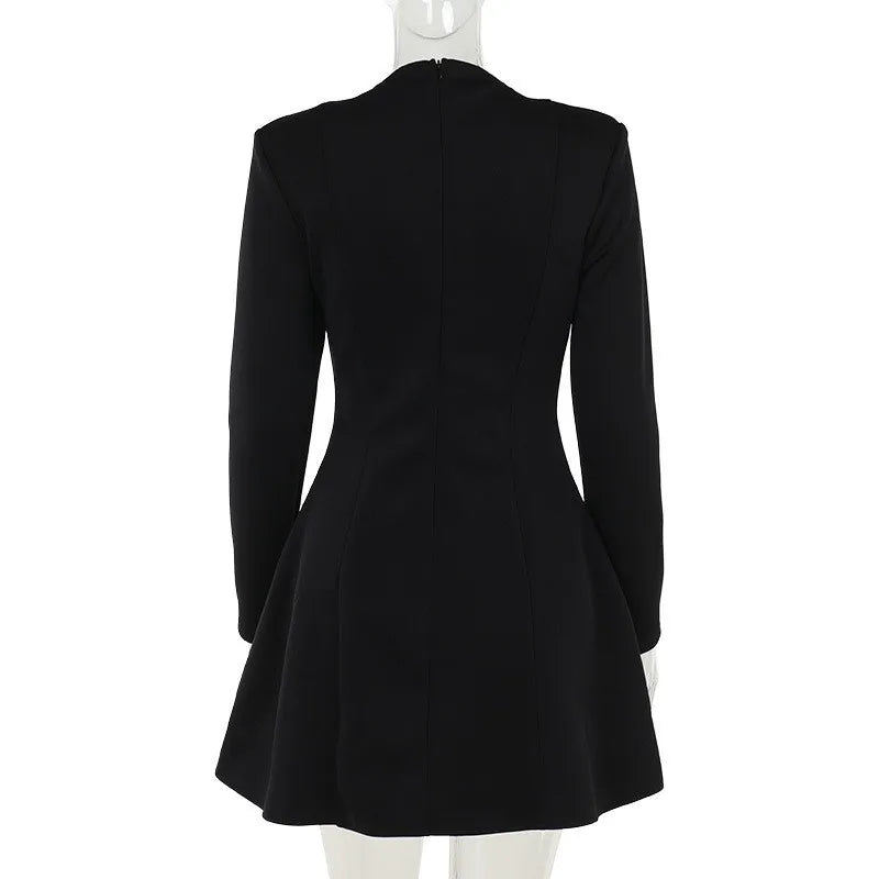 A-Line Mini Dress with Deep Neckline and Pocket Details - Bianca
