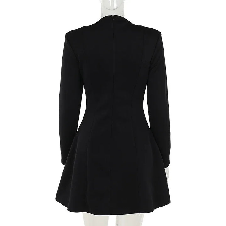 A-Line Mini Dress with Deep Neckline and Pocket Details - Bianca