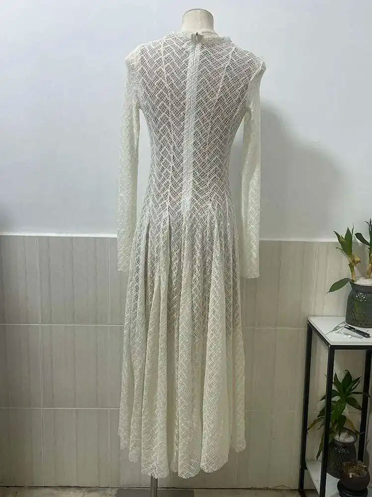Elegant evening maxi dress with woven A-line design - Libby