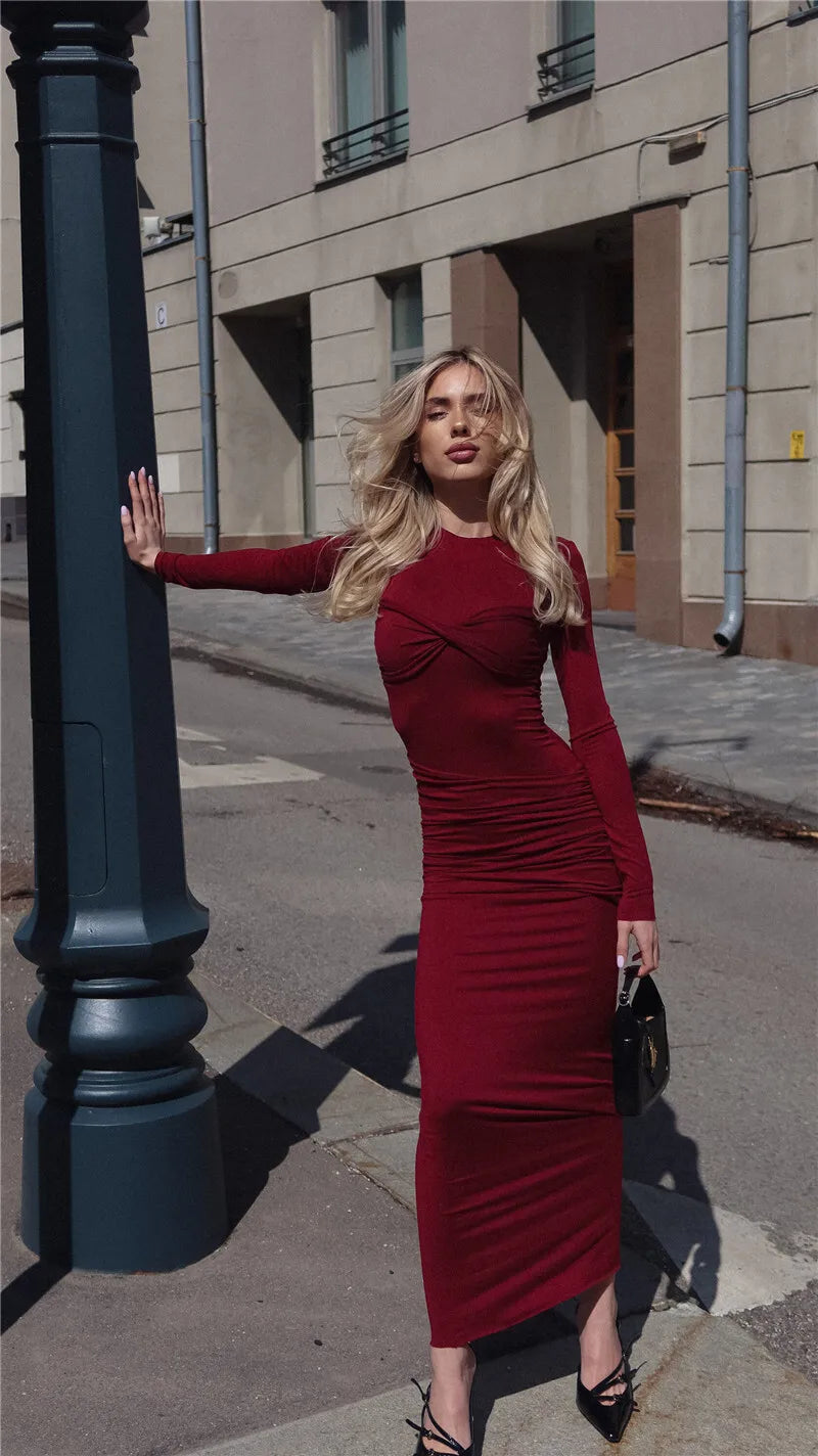 Fitted Maxi Dress with Ruching Design - Lin