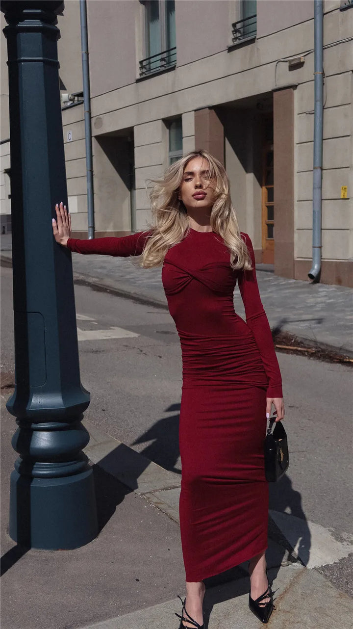Fitted Maxi Dress with Ruching Design - Lin