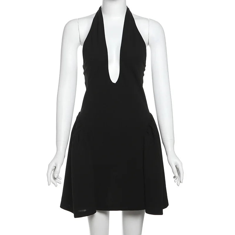 Fitted A-line Mini Dress with V-Neck Collar - Marlowe