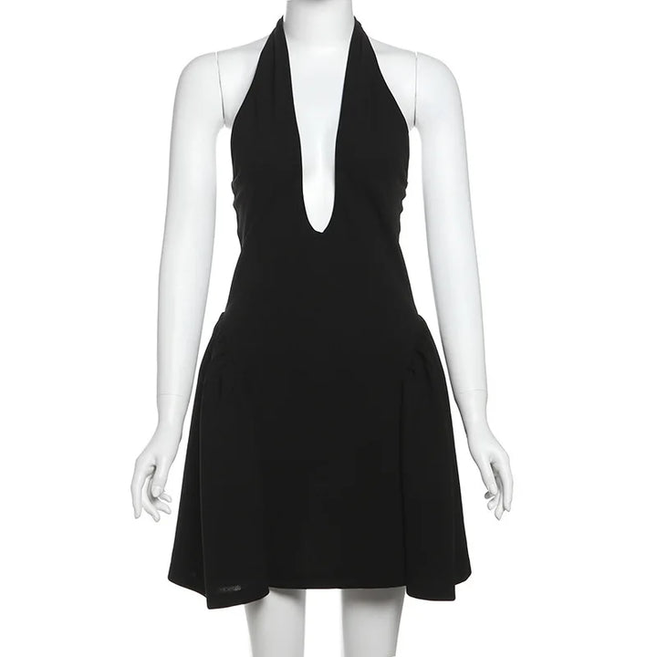 Fitted A-line Mini Dress with V-Neck Collar - Marlowe