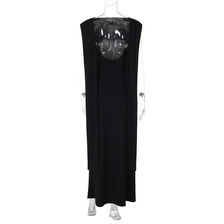 Elegant evening maxi dress with open back and train decoration - Ataret