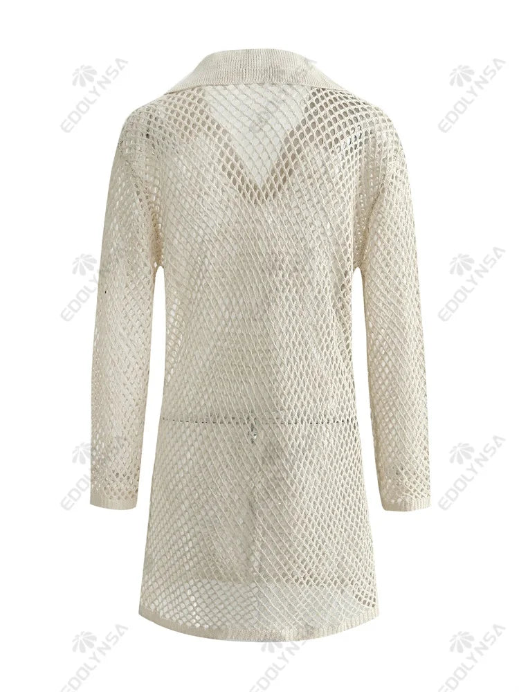 Mesh Mini Beach Dress with Polo Collar Design - Indie