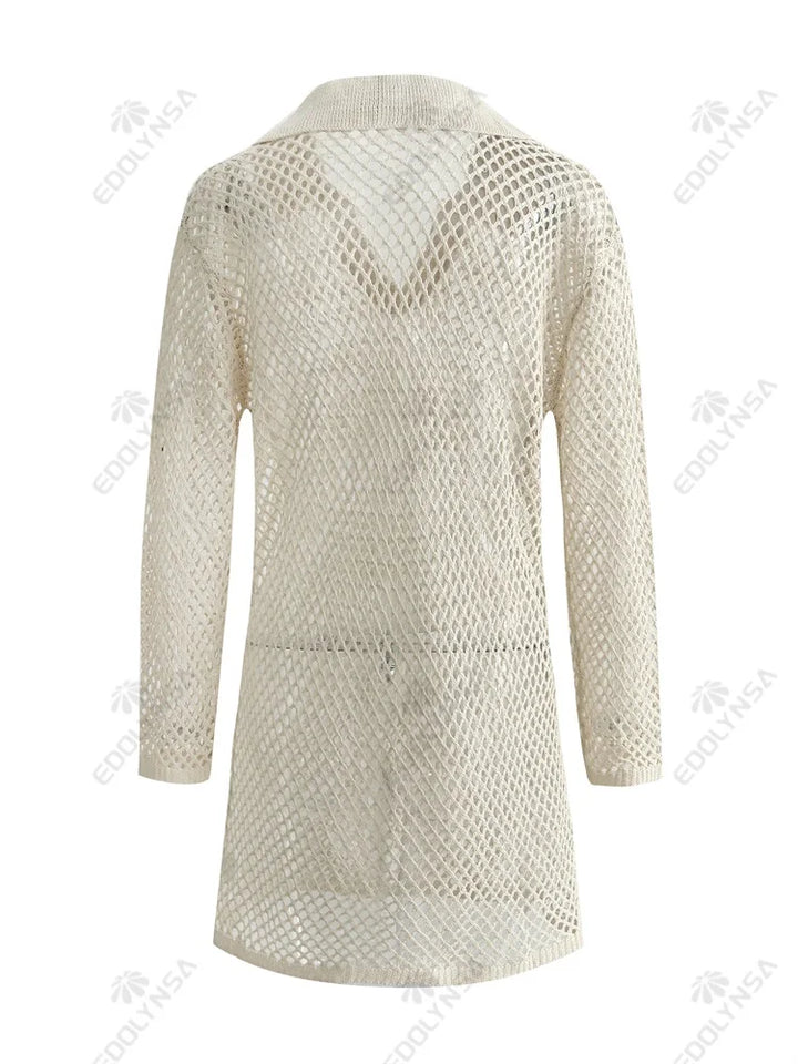 Mesh Mini Beach Dress with Polo Collar Design - Indie