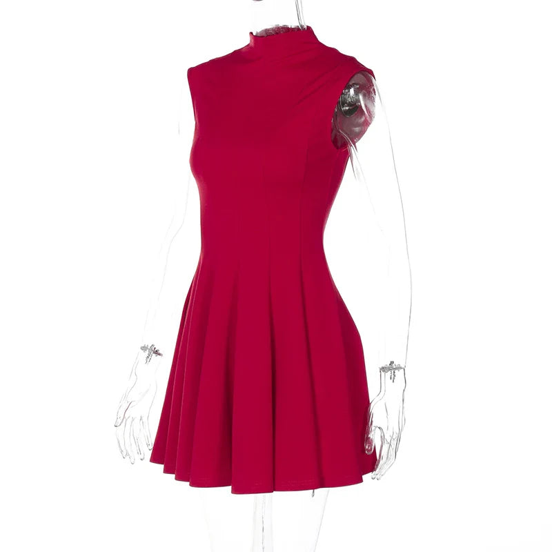 Ruffled Mini Dress with A-Line Cut and Half Turtleneck - Riley