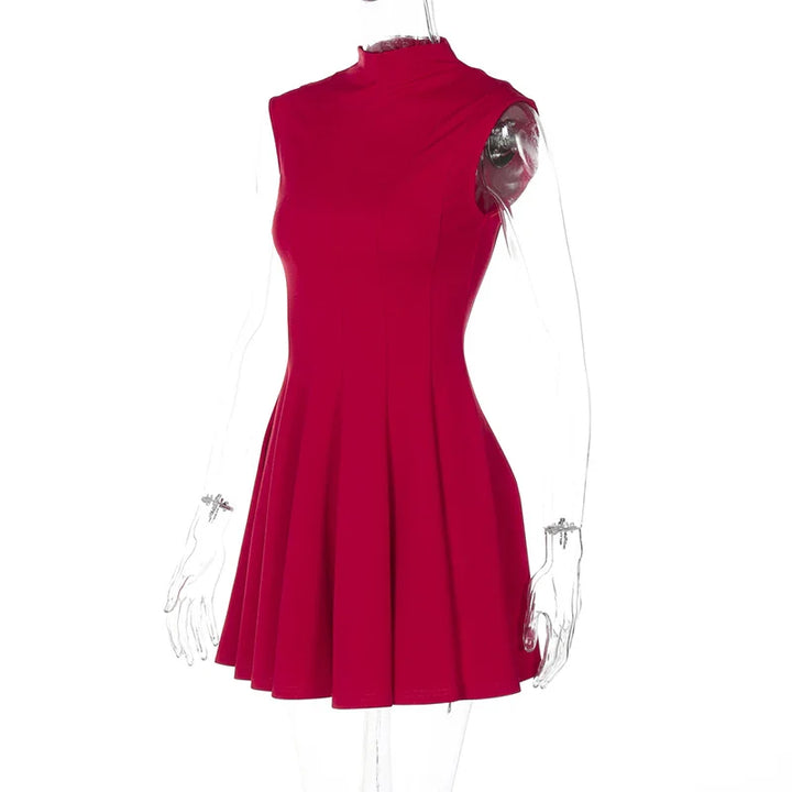 Ruffled Mini Dress with A-Line Cut and Half Turtleneck - Riley