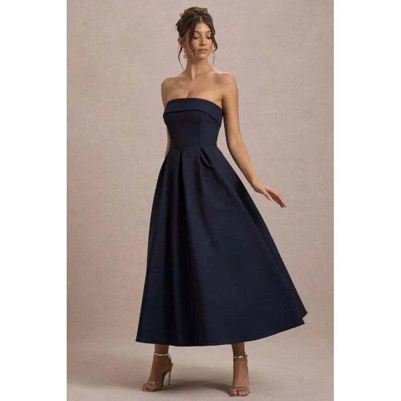 Elegant strapless midi dress - Sandra