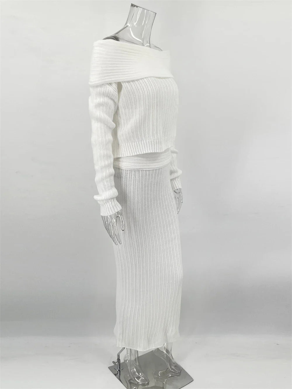 Two-Piece Knit Set with Off-Shoulder Top and Maxi Skirt - Ilona