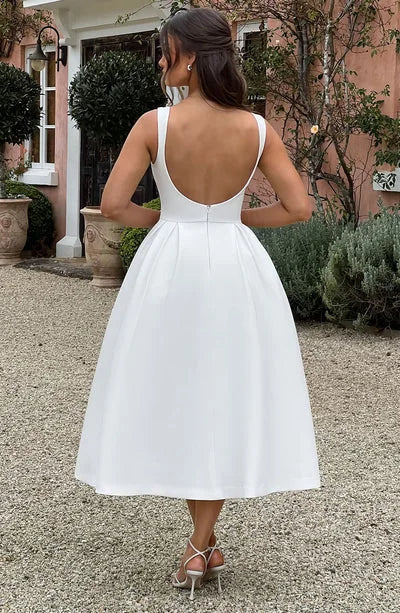 Classic midi A-line dress with open back - Alaya