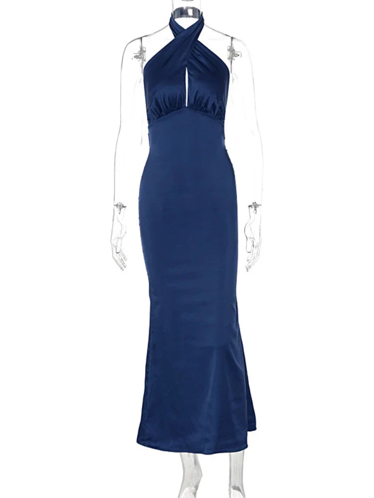 Elegant Maxi Dress with Cross Design and Open Back - Rachel