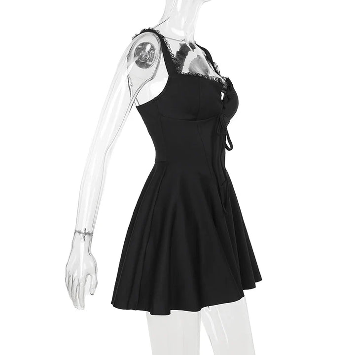 A-line mini dress with button decoration and chest tie - Marom