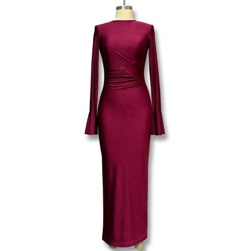 Ruched Shiny Fabric and Shaping Maxi Dress - Anahel
