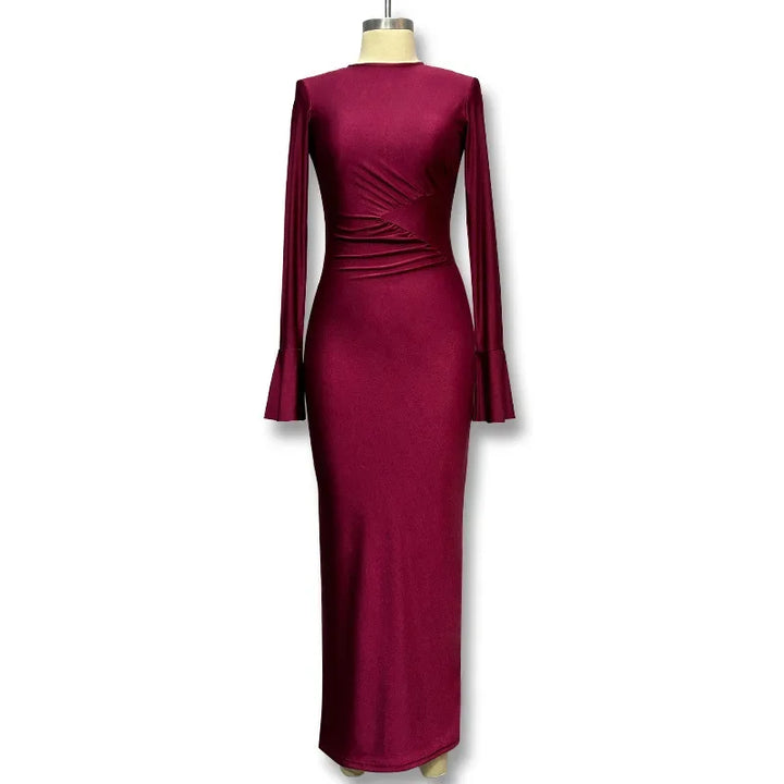 Ruched Shiny Fabric and Shaping Maxi Dress - Anahel