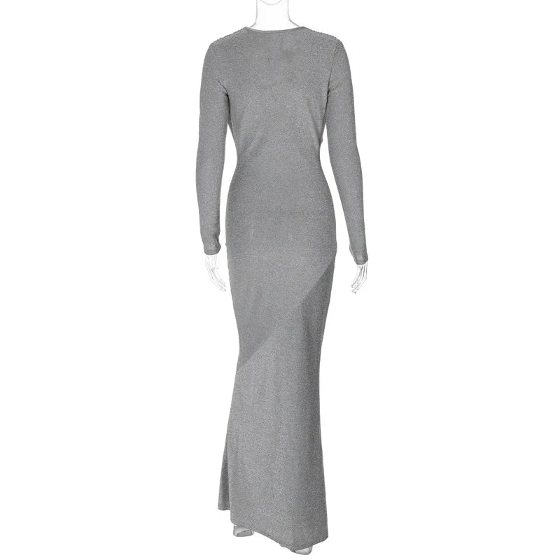Maxi evening dress with sequins and deep neckline - Laura