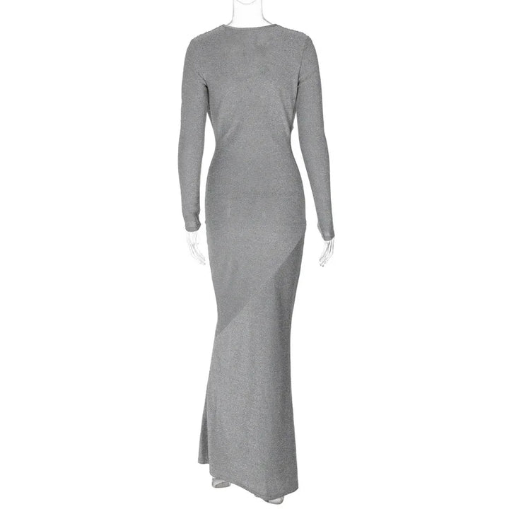 Maxi evening dress with sequins and deep neckline - Laura