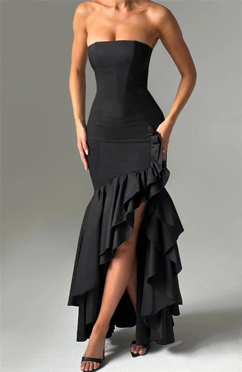 Maxi strapless ruffled dress with slit design - Rita