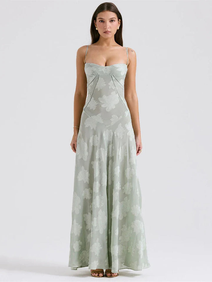 Maxi Dress with Floral Embroidery, Back Tie for Waist Fit - Millie